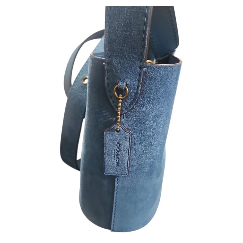 Coach Bleecker Bucket Bag 21 Sea Blue Suede Crossbody Purse Pouch